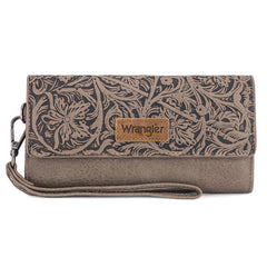 Wrangler Western Floral Tooled Tri-fold RFID Wallet/Wristlet