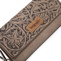 Wrangler Western Floral Tooled Tri-fold RFID Wallet/Wristlet