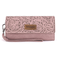 Wrangler Western Floral Tooled Tri-fold RFID Wallet/Wristlet