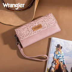 Wrangler Western Floral Tooled Tri-fold RFID Wallet/Wristlet