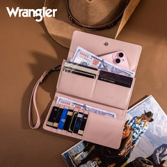 Wrangler Western Floral Tooled Tri-fold RFID Wallet/Wristlet