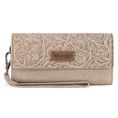 Wrangler Western Floral Tooled Tri-fold RFID Wallet/Wristlet