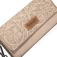 Wrangler Western Floral Tooled Tri-fold RFID Wallet/Wristlet