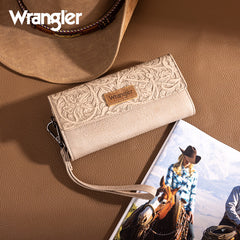 Wrangler Western Floral Tooled Tri-fold RFID Wallet/Wristlet