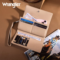 Wrangler Western Floral Tooled Tri-fold RFID Wallet/Wristlet