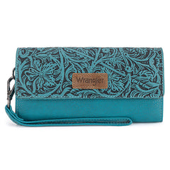 Wrangler Western Floral Tooled Tri-fold RFID Wallet/Wristlet