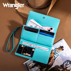 Wrangler Western Floral Tooled Tri-fold RFID Wallet/Wristlet