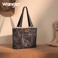 Wrangler "W" Stitch Water Repellent Denim Pocket Zippered Tote Bag