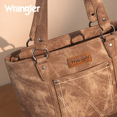 Wrangler "W" Stitch Water Repellent Denim Pocket Zippered Tote Bag