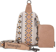 2024 New Wrangler Southwestern Print Canvas Crossbody/Sling/Chest Bag-Tan