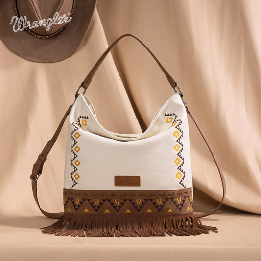 Wrangler Aztec Embroidered Fringe Shoulder Bag