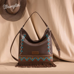 Wrangler Aztec Embroidered Fringe Shoulder Bag