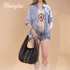 Wrangler Aztec Embroidered Large Hobo Bag