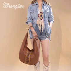 Wrangler Aztec Embroidered Large Hobo Bag