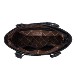 WG78-G8317  Wrangler Braided Detail Multi Pockets Concealed Carry Tote - Black
