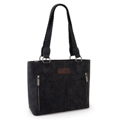 WG78-G8317  Wrangler Braided Detail Multi Pockets Concealed Carry Tote - Black