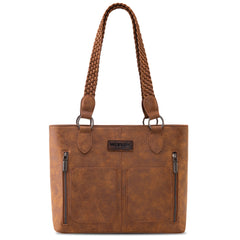WG78-G8317 Wrangler Braided Detail Multi Pockets Concealed Carry Tote - Brown