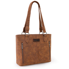 WG78-G8317 Wrangler Braided Detail Multi Pockets Concealed Carry Tote - Brown
