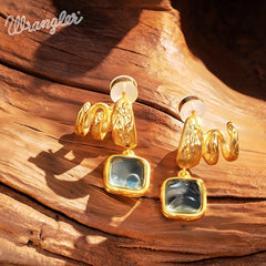 Wrangler Gold Plated Minimalist Pendant Necklace and Earrings Set
