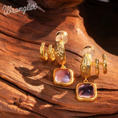 Wrangler Gold Plated Minimalist Pendant Necklace and Earrings Set