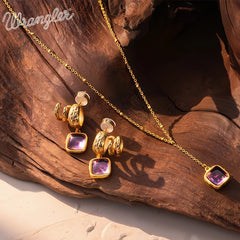 Wrangler Gold Plated Minimalist Pendant Necklace and Earrings Set