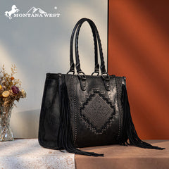 Montana West Fringe Tooled Carry Tote Set