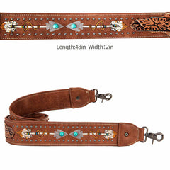 Montana West Western Guitar Style Floral Tooled Arrow" Crossbody Strap - Brown