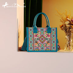 Montana West Pattern Embroidered Canvas Tote Bag