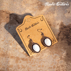 Rustic Couture's Oval Nature Stone with Silver/Brozen Base Dangling Earring