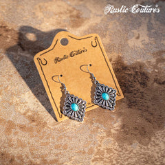 Rustic Couture's Daisy Rhombus Shape with Center Nature Stone Earring