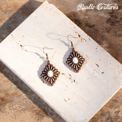 Rustic Couture's Daisy Rhombus Shape with Center Nature Stone Earring