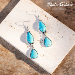 Rustic Couture's Teardrop Triangle Turquoise Silver Base Dangling Earring
