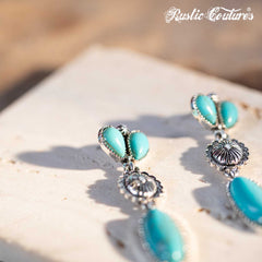 Rustic Couture's Silver Oval  Concho Nature Turquoise Dangling Earring