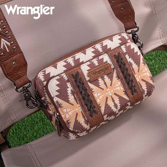 Wrangler Aztec Printed Crossbody Purse-Light Coffee