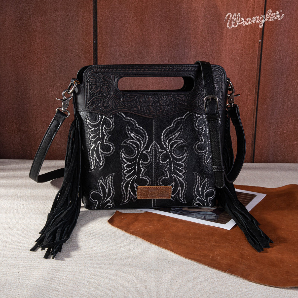 Wrangler Top Handle Embroidered Fringe Tote/Crossbody