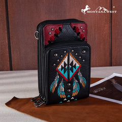Montana West Embroidered Arrows Feathers Collection Phone Wallet/Crossbody