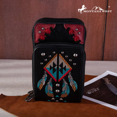Montana West Embroidered Arrows Feathers Collection Phone Wallet/Crossbody