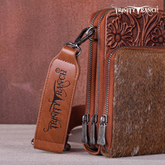 Trinity Ranch Genuine Hair-On Cowhide /Tooled Collection Phone Purse with Coin Pouch
