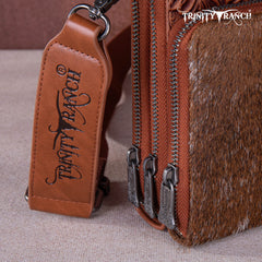 Trinity Ranch Genuine Hair-On Cowhide /Tooled Collection Phone Purse with Coin Pouch