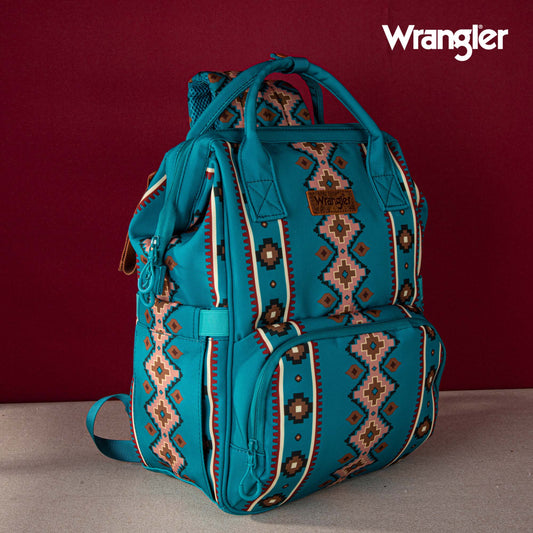 2024 New Wrangler Aztec Southwestern Pattern Dual Sided Print Multi-function Backpack-Turquoise
