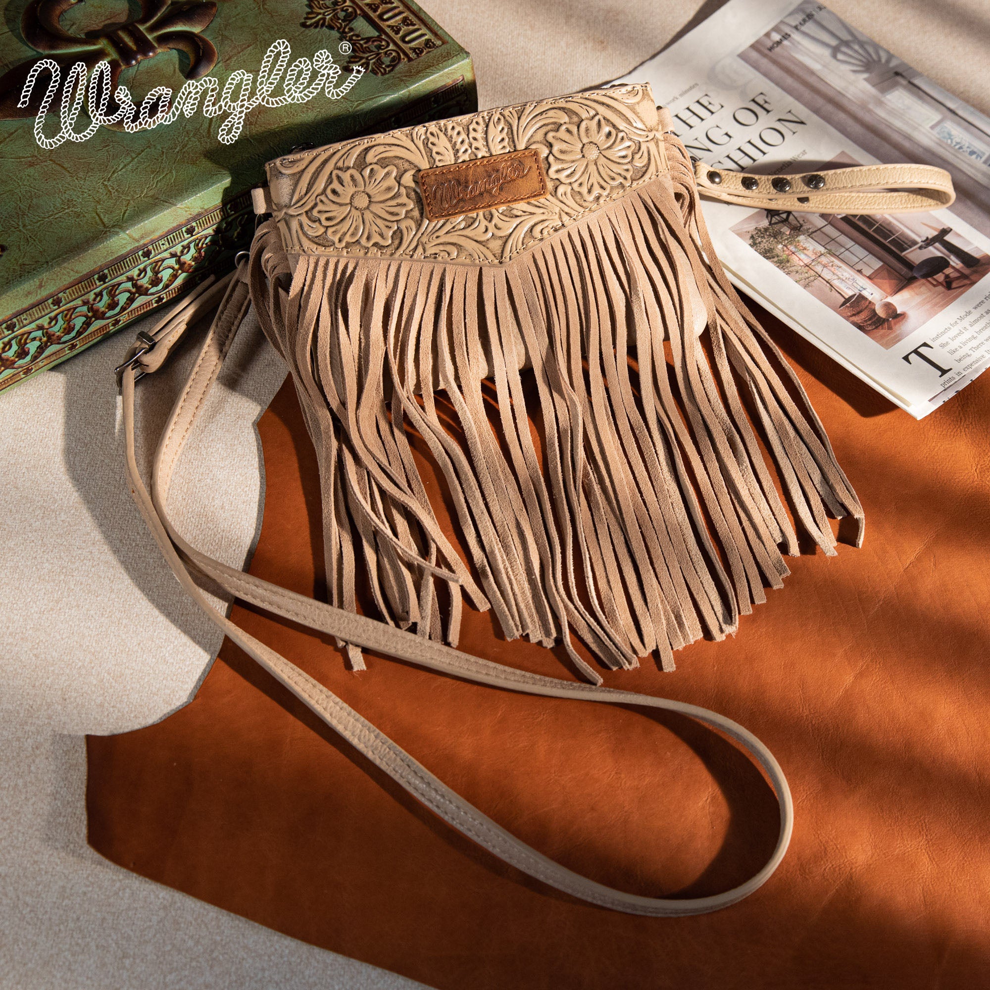 Wrangler Vintage Floral Tooled Collection Fringe Crossbody - Cowgirl Wear