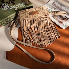 Wrangler Vintage Floral Tooled Collection Fringe Crossbody - Cowgirl Wear