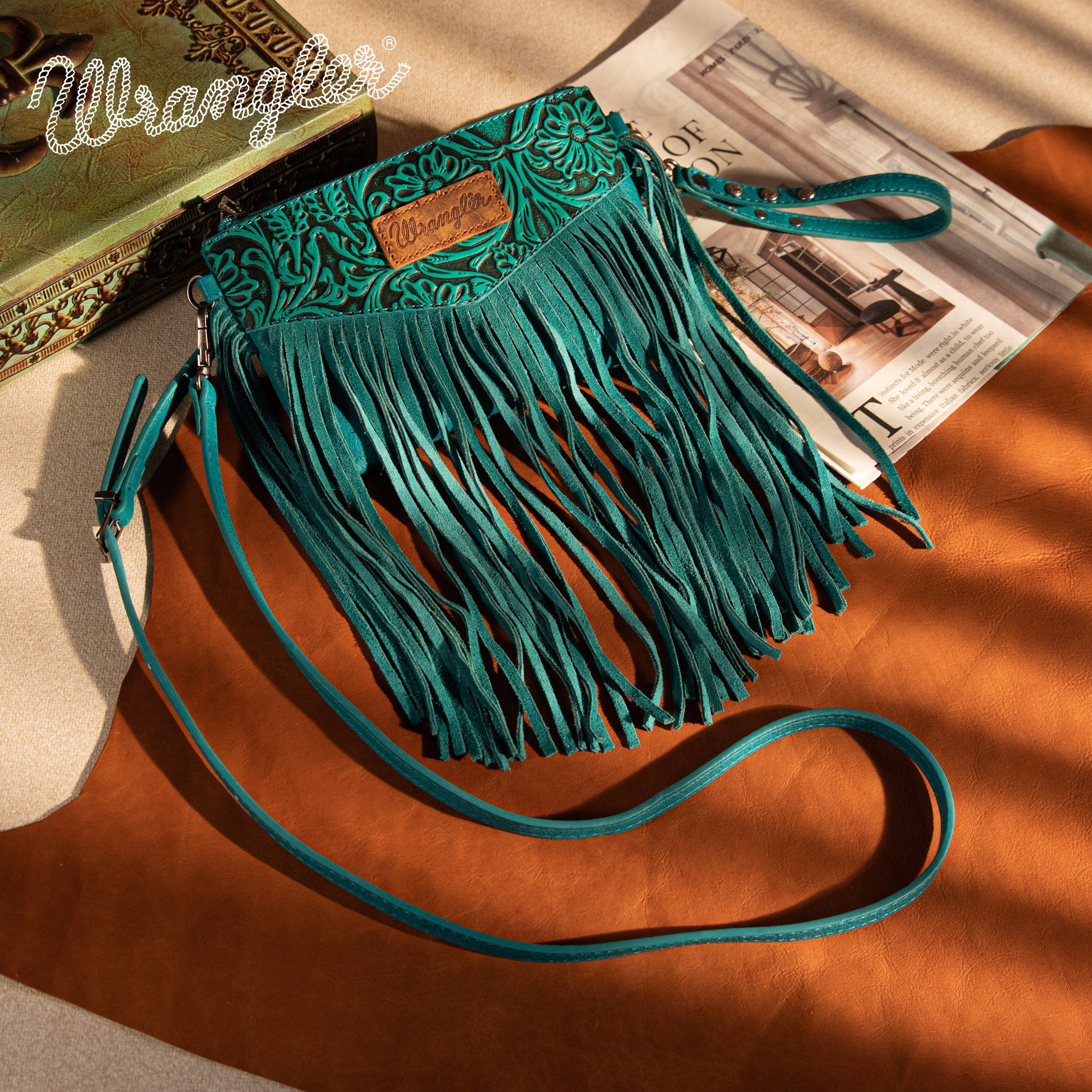 Wrangler Vintage Floral Tooled Collection Fringe Crossbody - Cowgirl Wear