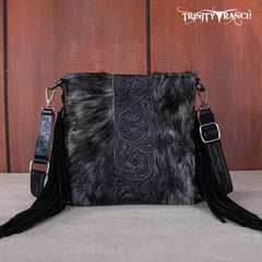 TR159G-9360 Trinity Ranch Hair-On Cowhide/Tooled Fringe Concealed Carry Crossbody Bag