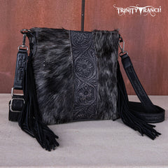 TR159G-9360 Trinity Ranch Hair-On Cowhide/Tooled Fringe Concealed Carry Crossbody Bag