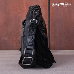 TR159G-9360 Trinity Ranch Hair-On Cowhide/Tooled Fringe Concealed Carry Crossbody Bag