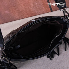TR159G-9360 Trinity Ranch Hair-On Cowhide/Tooled Fringe Concealed Carry Crossbody Bag