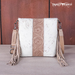 TR159G-9360 Trinity Ranch Hair-On Cowhide/Tooled Fringe Concealed Carry Crossbody Bag