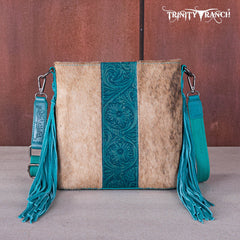 TR159G-9360 Trinity Ranch Hair-On Cowhide/Tooled Fringe Concealed Carry Crossbody Bag