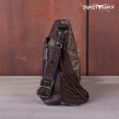 TR159G-9360 Trinity Ranch Hair-On Cowhide/Tooled Fringe Concealed Carry Crossbody Bag